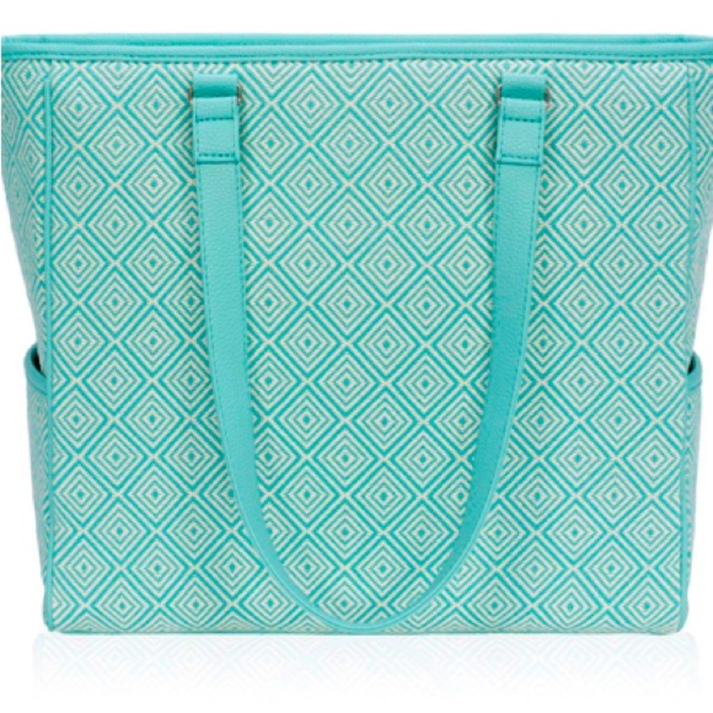 THIRTY ONE GIFTS CINDY TOTE turquoise graphic weave. Very gently used